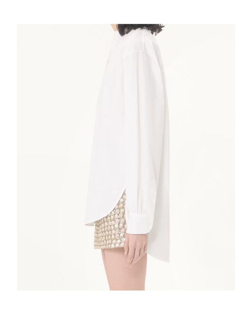 Valentino White Curved Hem Long-Sleeved Top