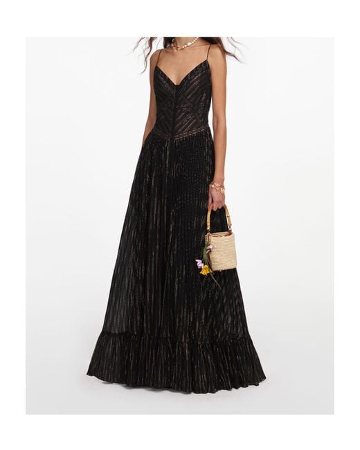 Self-Portrait Black Pleated Lace-Trim Maxi Dress