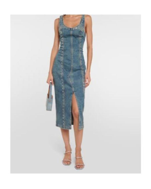 Blumarine Blue Embellished Denim Midi Dress