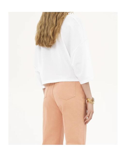 Chloé White Chloé Logo Printed Oversized Cropped T-Shirt
