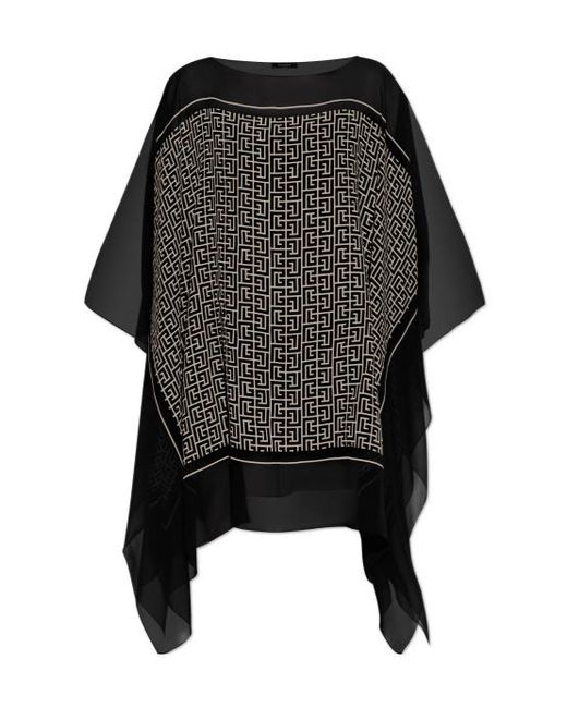 Balmain Black Monogram Sheer Poncho Beachwear
