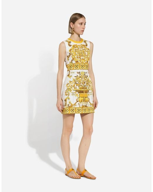 Dolce & Gabbana Metallic Majolica-Printed Sleeveless Mini Dress