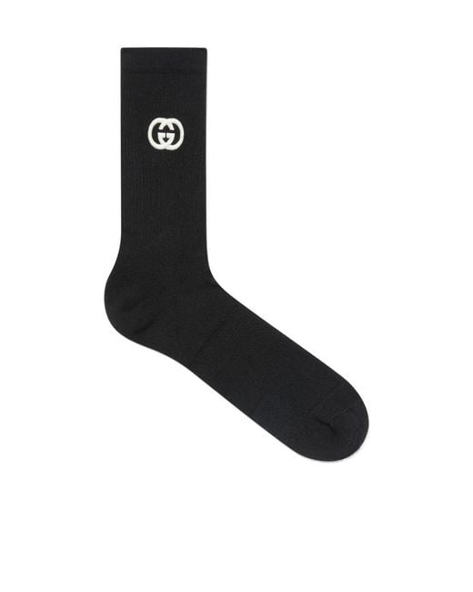 Gucci Black Interlocking G Stretched Ankle Socks for men