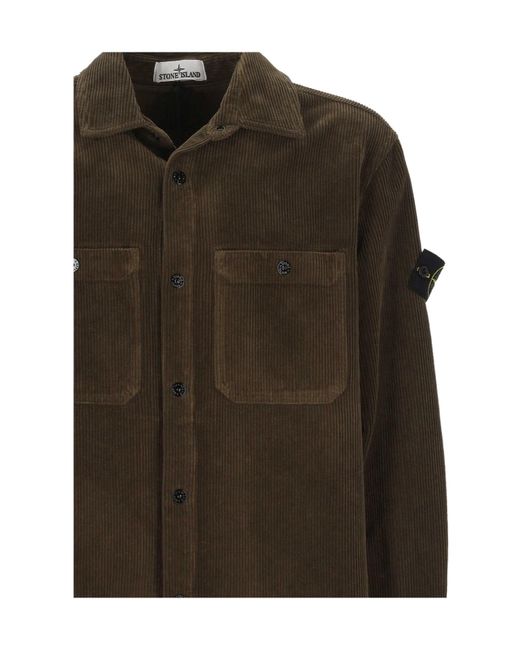 Stone Island Green Compass Patch Buttoned Overshirt for men