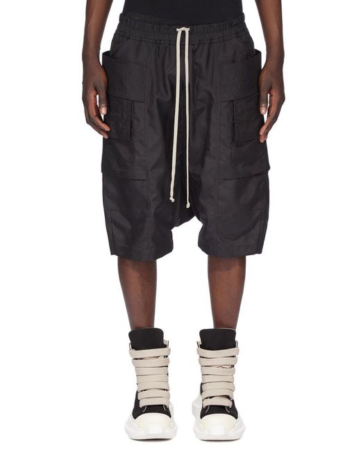 Rick Owens Black Drawstring Cargo Shorts for men