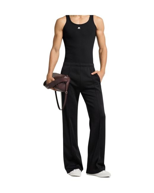 Courreges Black Side-Stripe Pintuck Track Pants for men