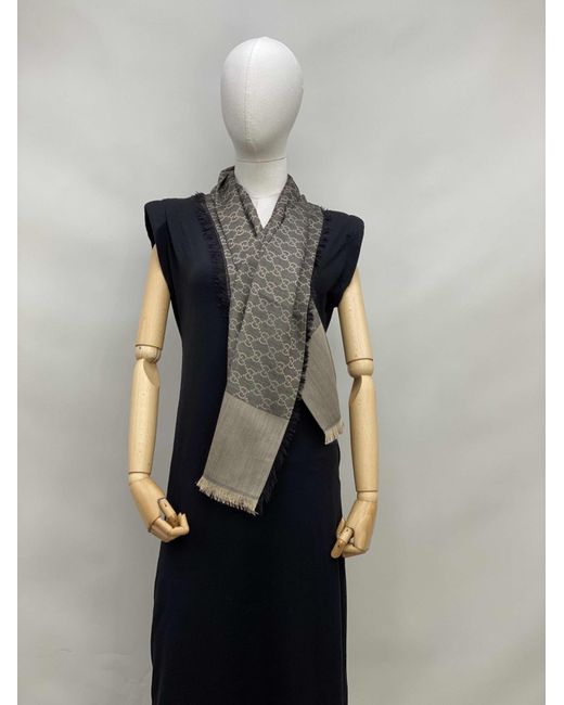 Gucci Natural Gg Jacquard Fringed Scarf