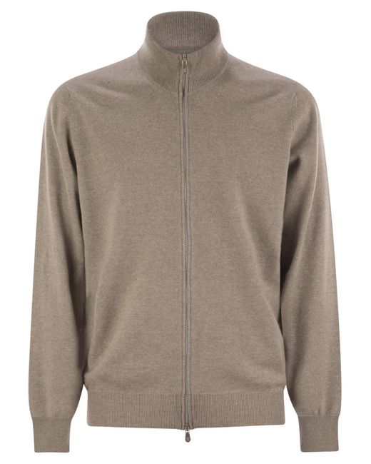 Brunello Cucinelli Brown High-Necked Cashmere Cardigan With Zip for men