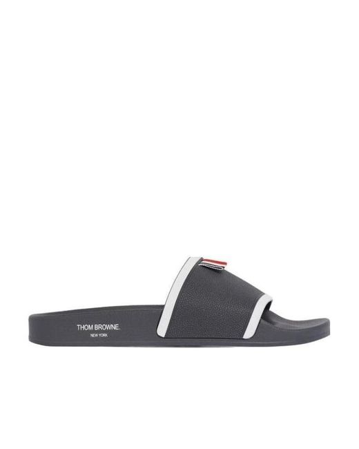 Thom Browne White Logo Trim Pool Slides for men