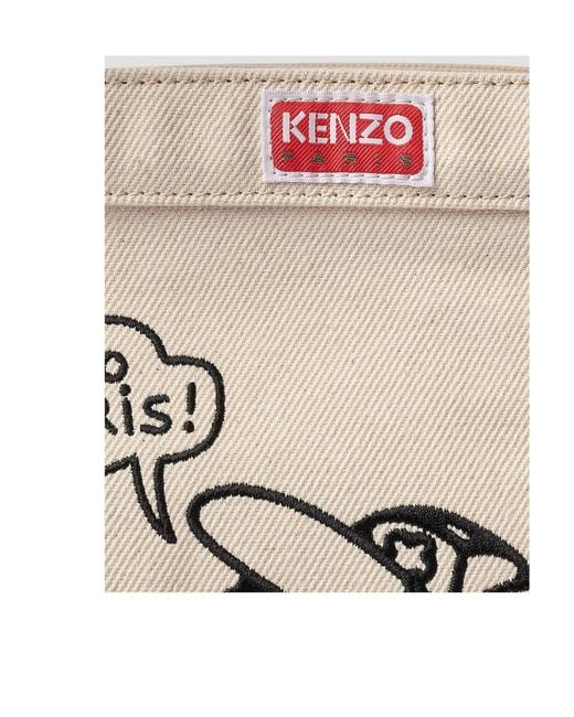 KENZO White Logo Patch Zip-Up Messenger Bag for men
