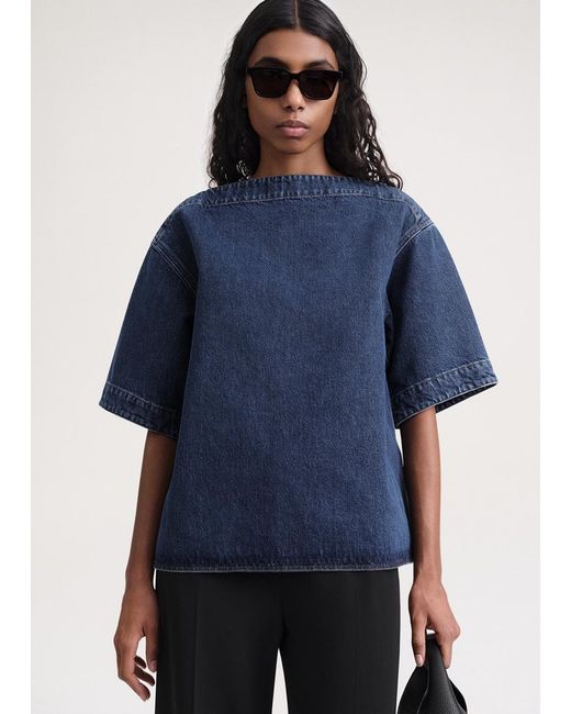 Totême Blue Totême Dart-Neck Denim Top