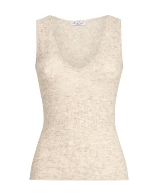Brunello Cucinelli Natural Silk, Alpaca And Wool Flower-Lace Knit Top
