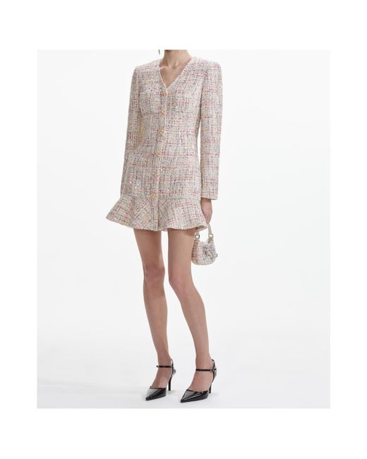 Self-Portrait Natural Boucle V-Neck Mini Dress