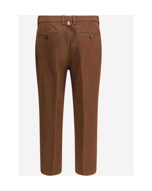 Thom Browne Brown Mid-Rise Tapered Leg Trousers for men