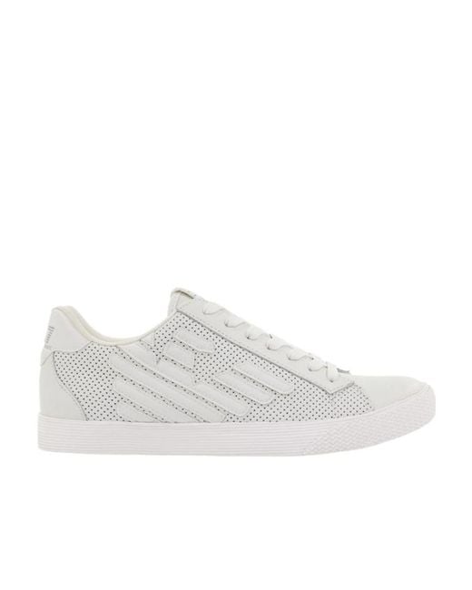 EA7 White Logo Round-Head Casual Sneakers for men