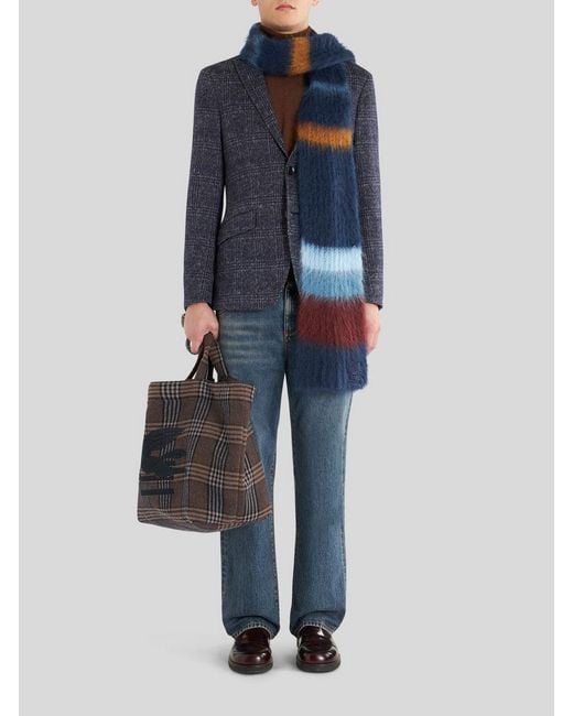 Etro Blue Checked Long Sleeved Blazer for men