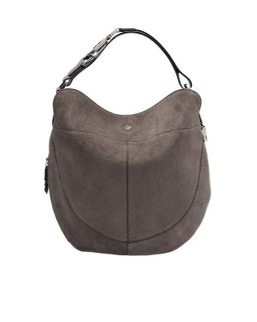 Lemaire Gray Quiver Clip Medium Suede Shoulder Bag