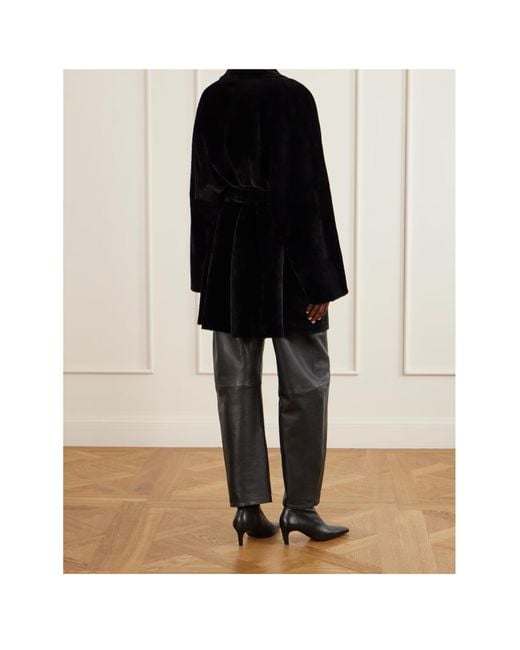 Nour Hammour Blue Paneled Shearling Coat