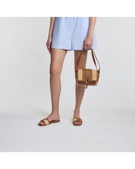 Hogan Brown H685 Raffia-Trim Flat Sandals