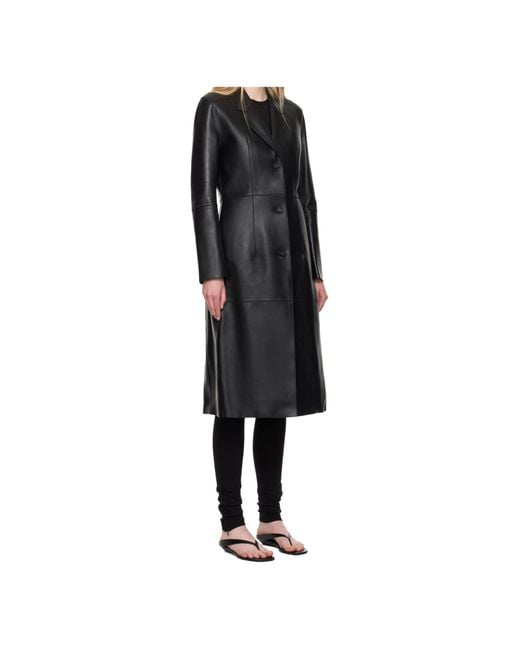 Totême  Black Totême Single-Breasted Leather Coat
