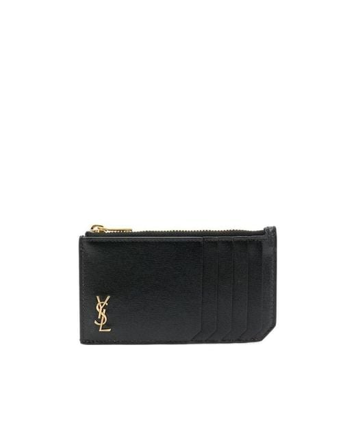 Saint Laurent Black Logo Plaque Zip-Up Cardholder for men