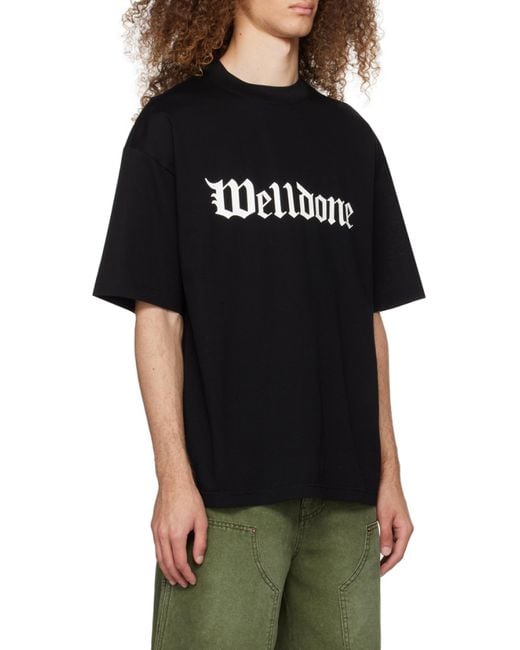 we11done Black Logo-Print Cotton T-Shirt for men
