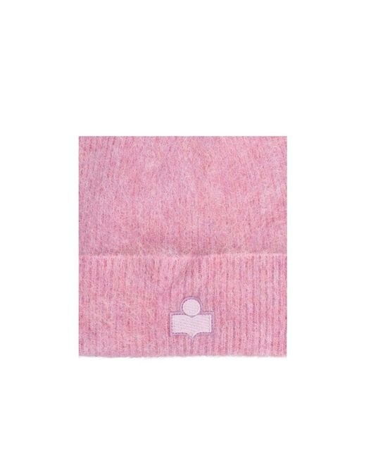 Isabel Marant Pink Logo Patch Ribbed-Knit Beanie