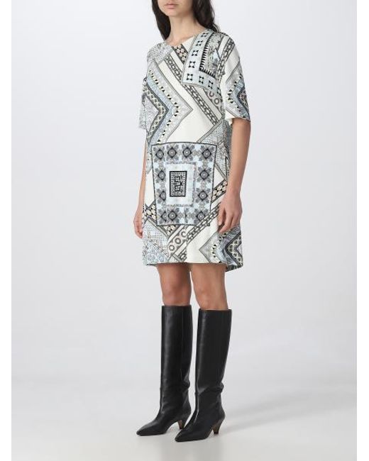 Etro Blue Short-Sleeved Patchwork Printed Shift Dress