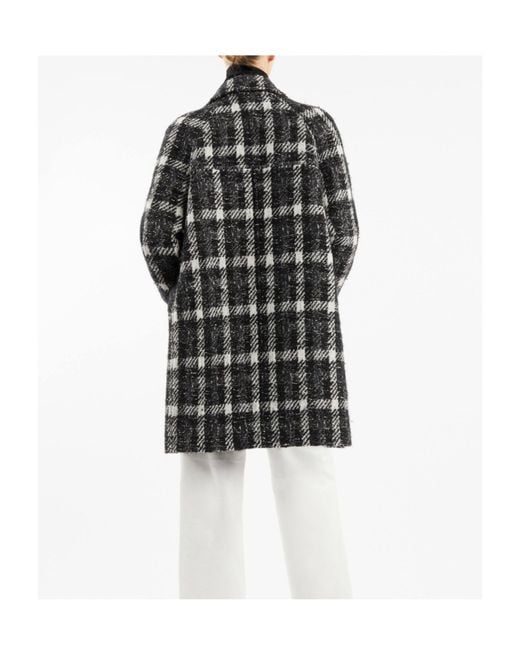 Fay Black Plaid Double-Breasted Coat