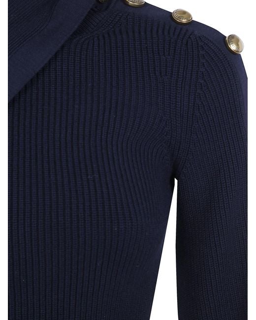 Elisabetta Franchi Blue Gem-Button Knit Pullover