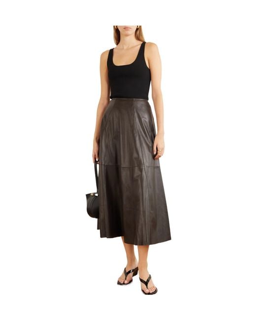Arma Gray Eleni Paneled Leather Midi Skirt