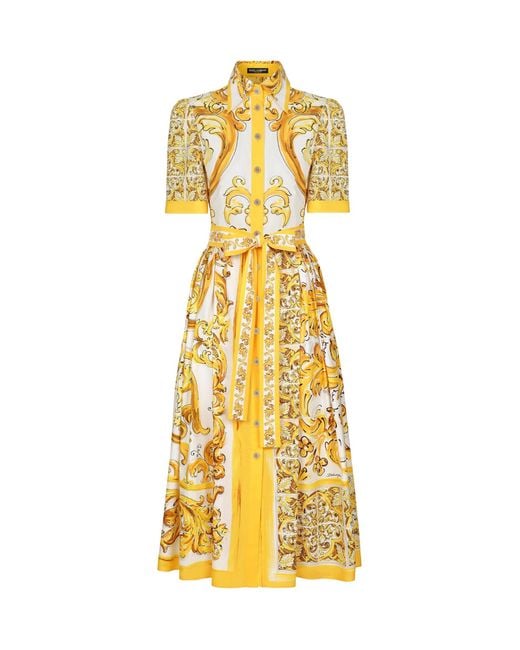 Dolce & Gabbana Metallic Majolica Printed Poplin Midi Shirt Dress