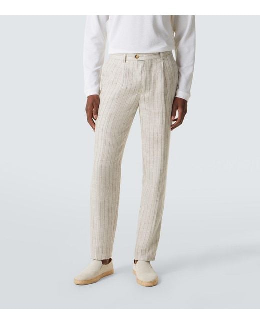 Brunello Cucinelli White Pinstripe Linen Suit for men