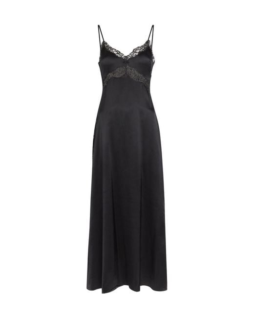 Reformation Black Lace-Trim Silk Midi Slip Dress