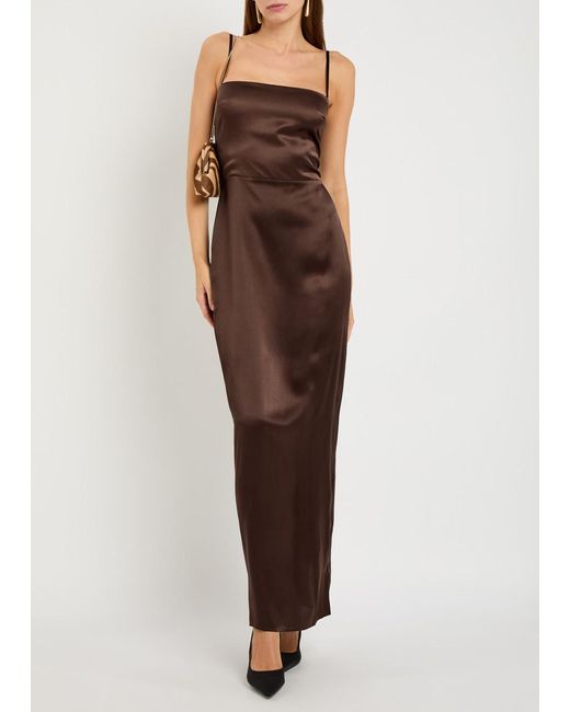 Reformation Brown Frankie Silk Maxi Dress