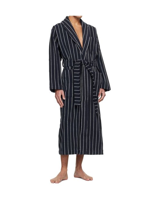 Tekla Blue Striped Bathrobe With Ties for men