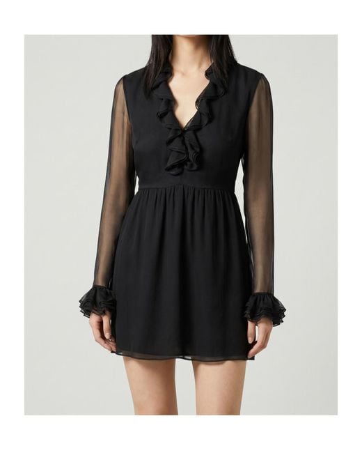 Gucci Black Ruffled Silk-Chiffon A-Line Mini Dress