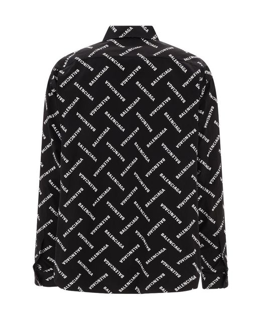Balenciaga Black Allover Logo Printed Long-Sleeved Shirt for men
