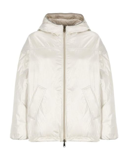 Brunello Cucinelli White Double-Sided Hooded Down Jacket