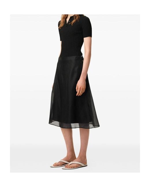 AMI Black Midi Sheer A-Line Midi Skirt
