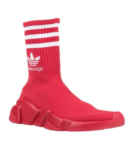 Balenciaga Red Solid Color Sock-Style Sneakers