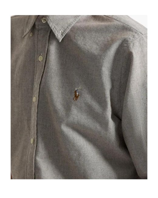 Polo Ralph Lauren Gray Logo Embroidered Oxford Shirt for men