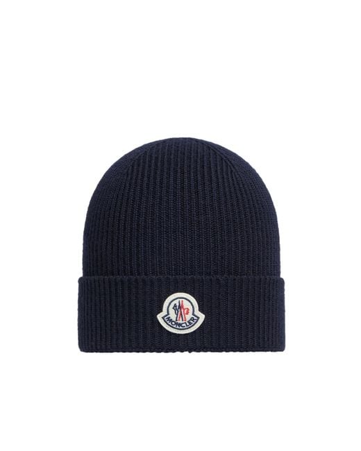 Moncler Blue Logo Patch Knitted Beanie for men