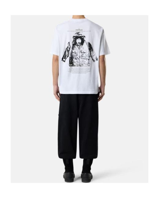 Stone Island White Logo Printed Crewneck T-Shirt for men