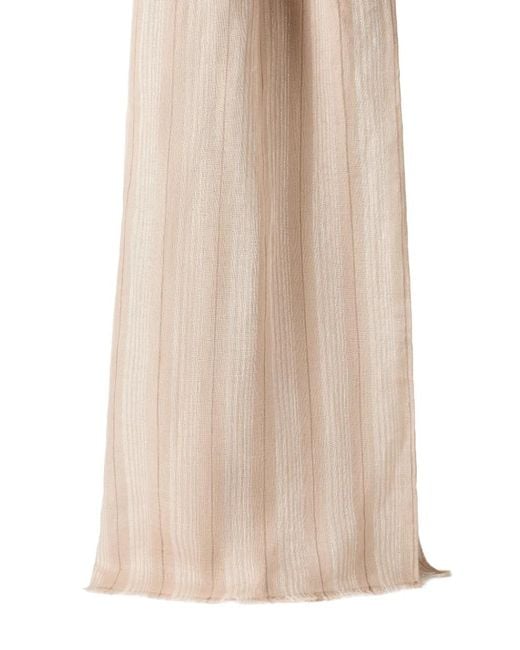 Brunello Cucinelli Natural Linen Scarf With Sparkling Regimental Stripes