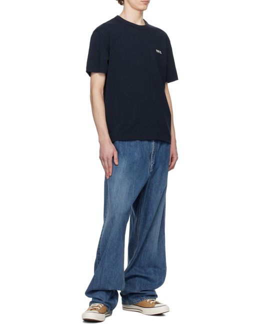 A.P.C. Blue Flocked Logo Crewneck T-Shirt for men