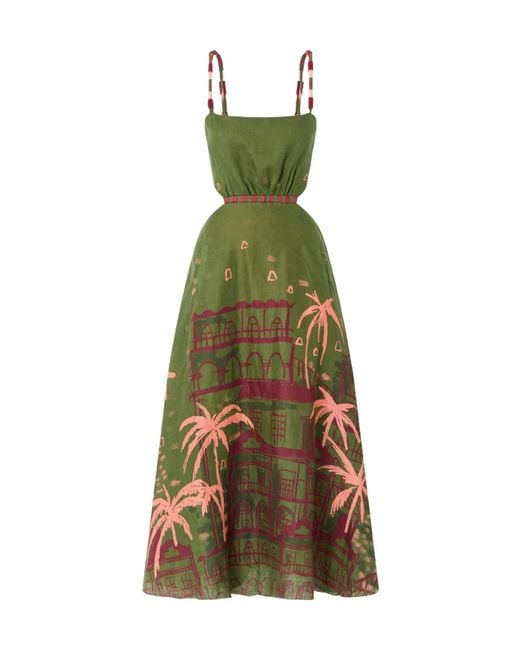 Johanna Ortiz Green Lightweight Linen Dress