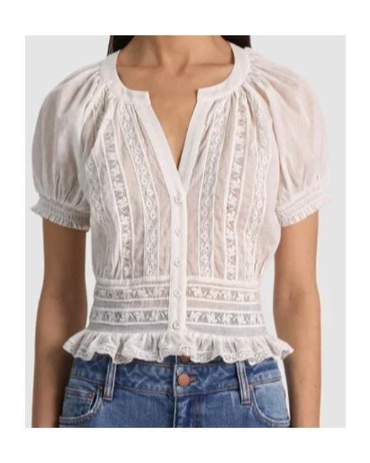 Alice + Olivia White Kathryn Lace Trim Blouse