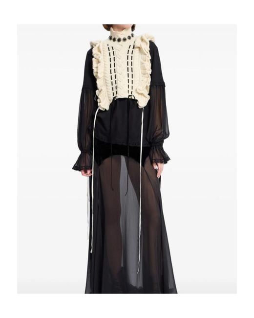 Ann Demeulemeester Black Lace-Trim Cotton T-Shirt