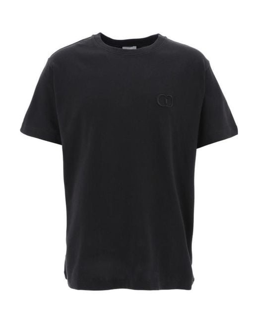 Dior Black Logo Embroidered Crewneck T-Shirt for men